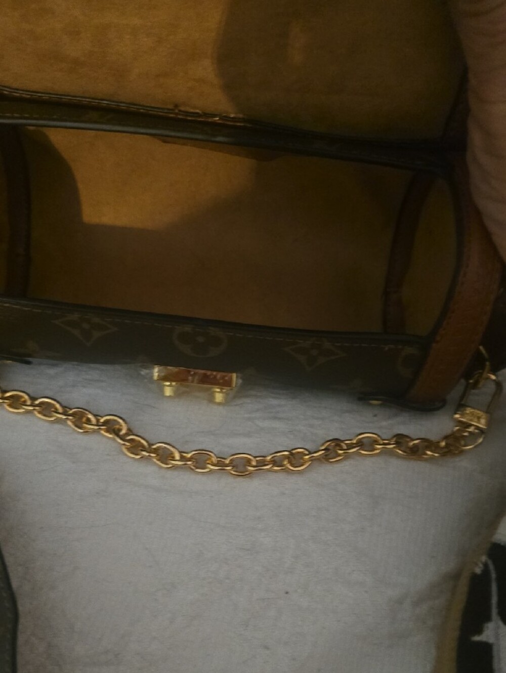 Genuine Leather Brown Monogram Trunk-Style Crossbody with Gold Hardware - Picture 4 of 7